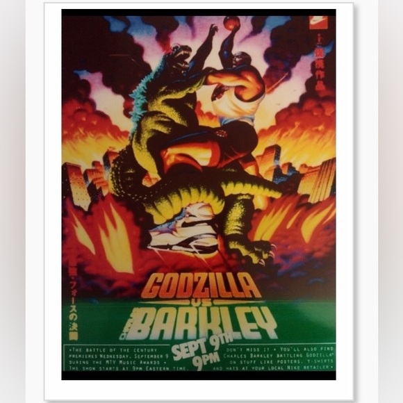 CHARLES BARKLEY VS GODZILLA(GREEN MONSTER)GLOSSY SELF CREATED ART 8.5x11 POSTER! - Picture 5 of 5